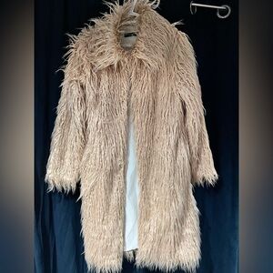 Pink Faux Shag Coat in Beige